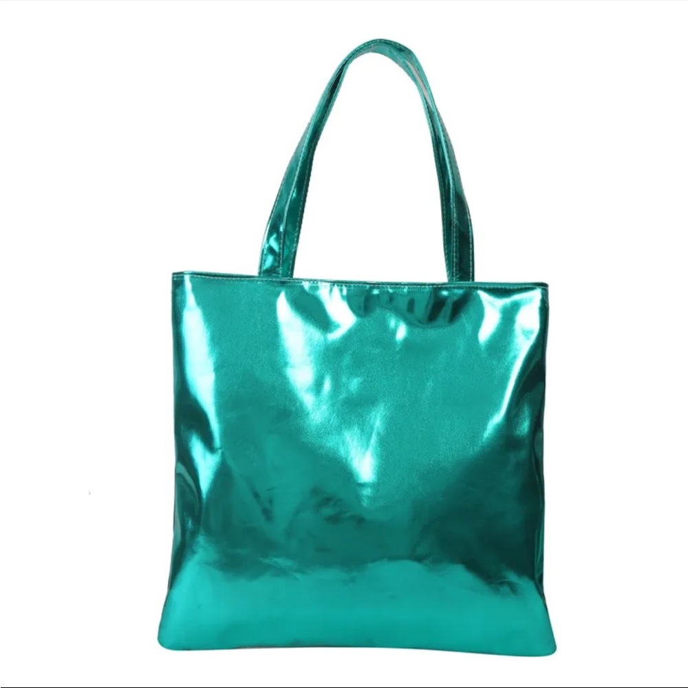 WOMANS Aqua Metallic Teal Tote Bag - Summer Shopping bag